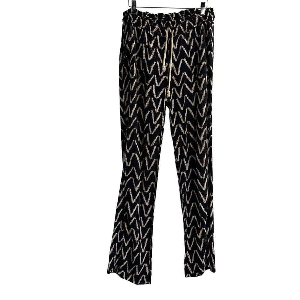 Cali 1850 Los Angeles navy white zigzag Linen Viscose Beach Boho Pants Smocked M
